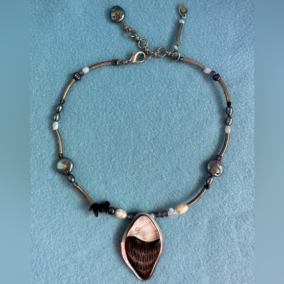 Unique NATURE BIJOUX Necklace: Pearls, Mother of Pearl, amethyst, agate, wood 🎣 - Picture 2 of 10